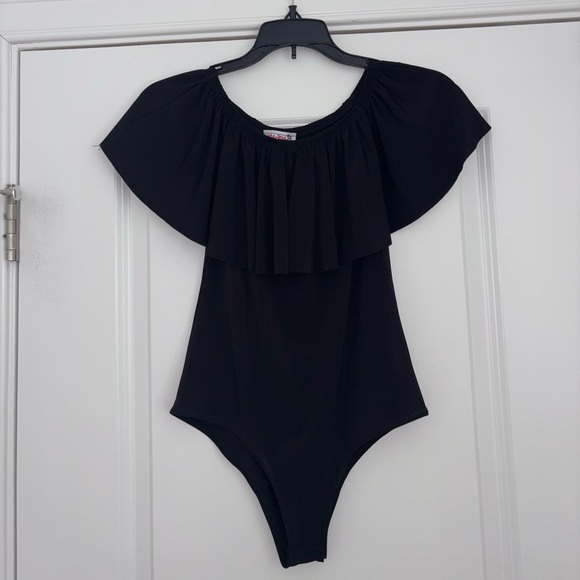 Tops - Black Off-Shoulder One-Piece Top